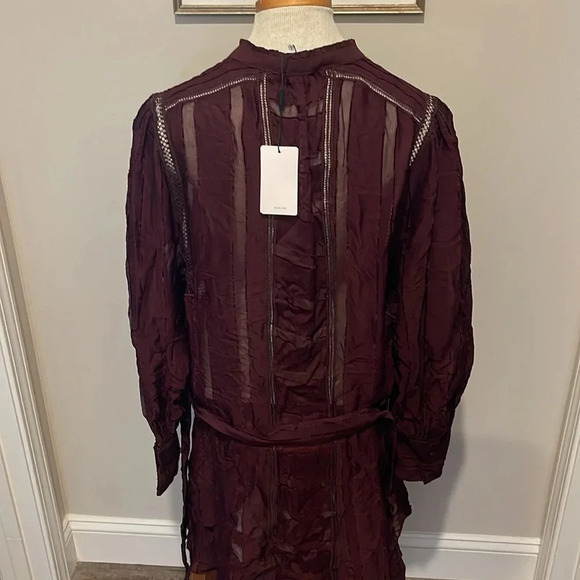 NWT!! REISS - HARRIET LACE TRIM MINI DRESS - Burgundy - Size 14 - Picture 6 of 8